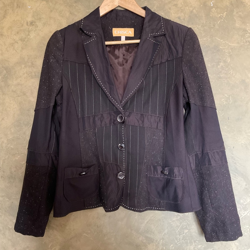Crisca By Escada Wool Blend Pinstripe Patchwork Blazer